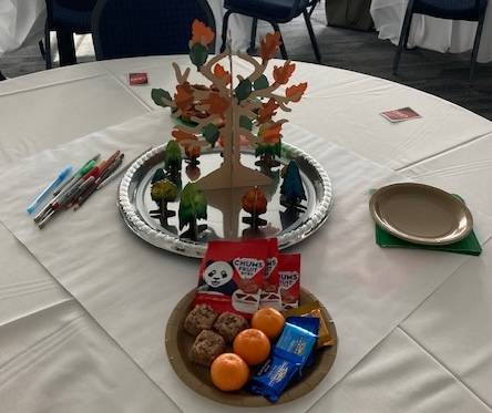 The tree of belonging on each table with gluten free goodies for our first World Cafe